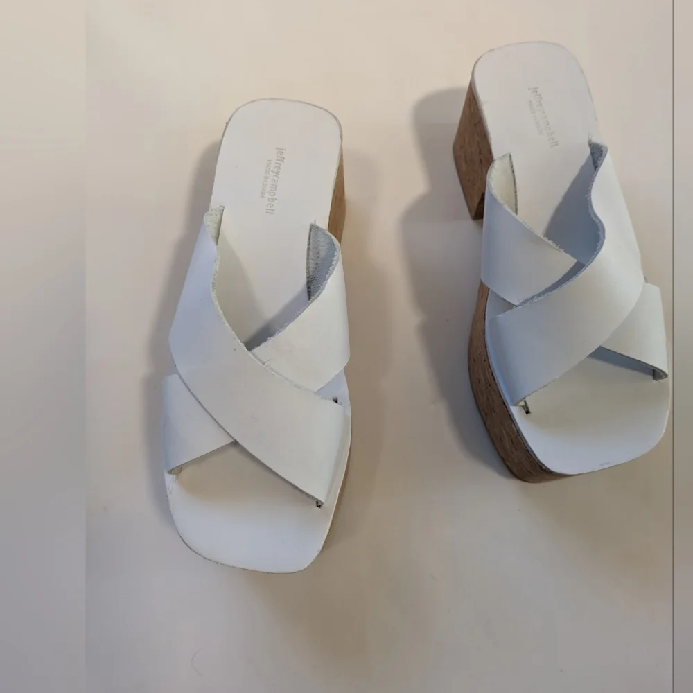 Jeffrey Campbell White and Tan Platform Sandals